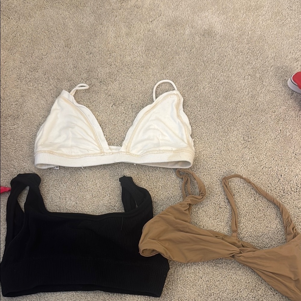 White, Black, and Tan Bralette Set